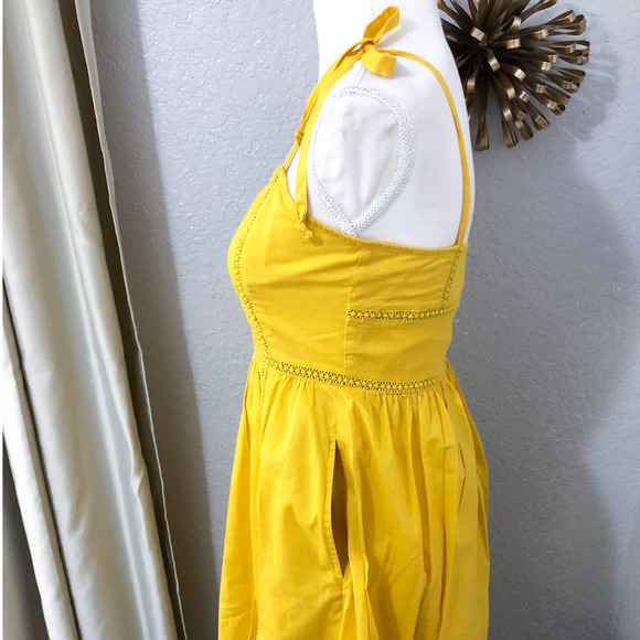 J.Crew Point Sur Tie-Shoulder Yellow Midi Summer Cotton Voile Dress Size 4 - Picture 5 of 12